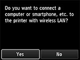 Tela Conexão de LAN sem-fio: Conectar um computador ou smartphone etc. à impressora com LAN sem-fio